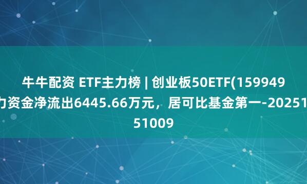 牛牛配资 ETF主力榜 | 创业板50ETF(159949)主力资金净流出6445.66万元，居可比基金第一-20251009