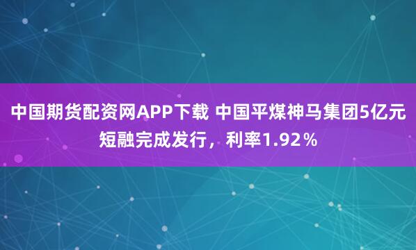 中国期货配资网APP下载 中国平煤神马集团5亿元短融完成发行，利率1.92％